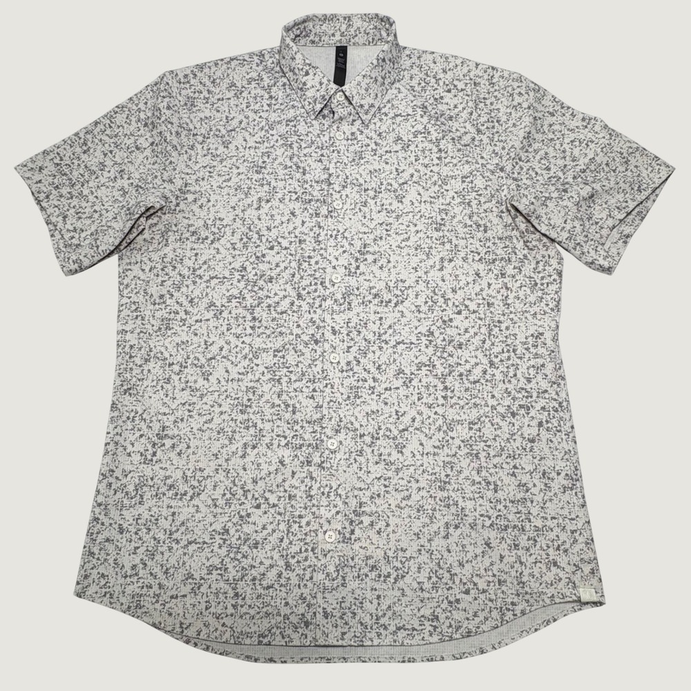 Lululemon Button Down Shirt Mens Large Grey White Splatter Ripstop Tech Stretch